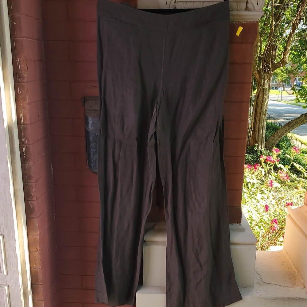 Anette Rostel Made In Germany Dark Brown Wide-Leg Linen Pants